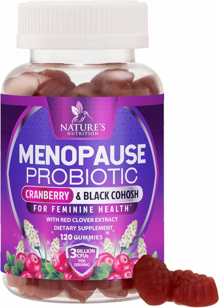 Suplementos de la menopausia para mujeres - 3 millones CFU Alivio de la menopausia natural para las sudaderas de la noche calientes leves, PH, Vaginal Health Support Probiotics for Women Gummy, Probiotic Supplement - 120 Gummies