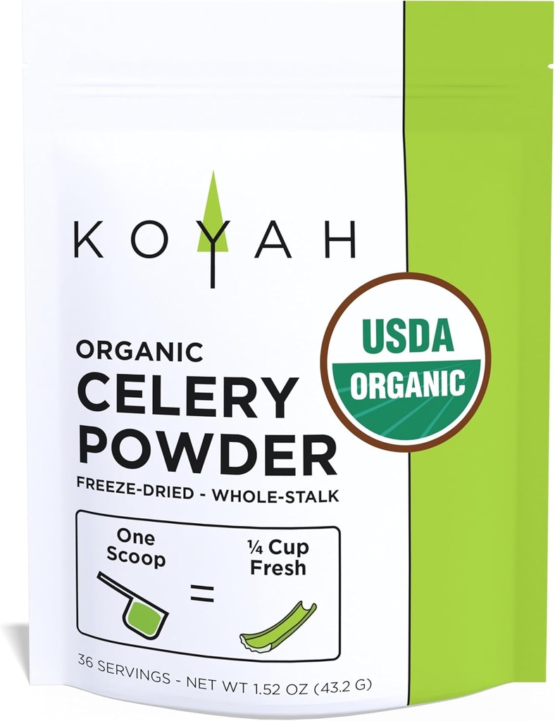 KOYAH - Orgánica de EE.UU. Polvo Celery Grown (1 Scoop = 1/4 Cup Fresh): 36 Servings, Freeze-Dried, Whole-Stalk Powder