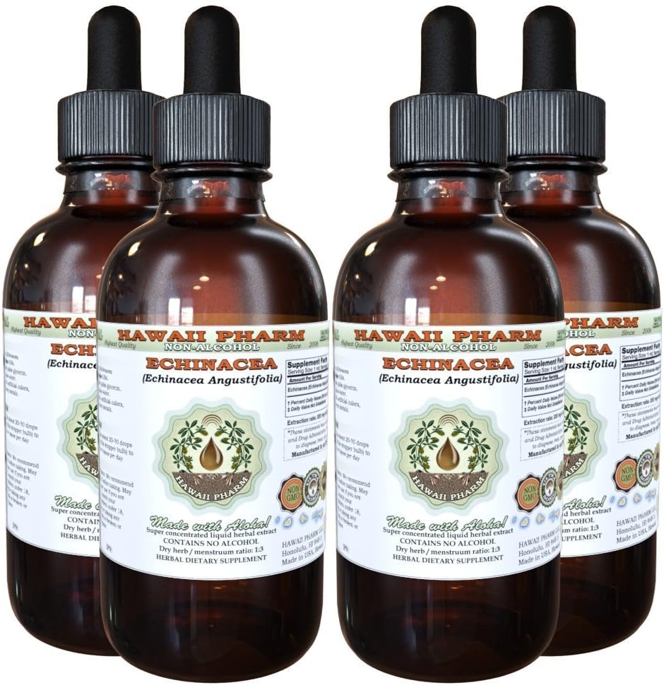 Echinacea Extracto líquido libre de alcohol, Echinacea (Echinacea Angustifolia) Ratón seco Glycerite Hawaii Pharm Natural Herbal Suplemento 4x4 oz