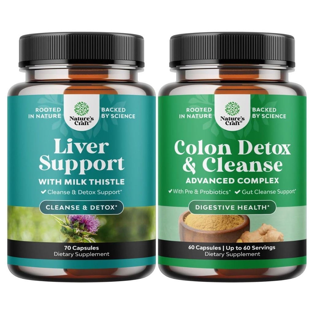 Bundle of Liver Cleanse Detox &amp; Repair Complex and Colon Cleanser & Detox - Herbal Liver Support Suplemento con Silymarin Milk - Lactobacillus Acidophilus Probiotic Supplement Body Cleanse