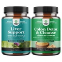 Bundle of Liver Cleanse Detox &amp; Repair Complex and Colon Cleanser & Detox - Herbal Liver Support Suplemento con Silymarin Milk - Lactobacillus Acidophilus Probiotic Supplement Body Cleanse