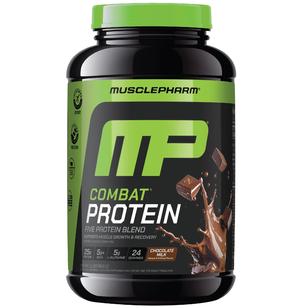 MusclePharm Combat Protein Powder, Chocolate Milk Flavor, Fuels Muscles for Productive Workouts, 5 Protein Sources including Whey Protein Isolate &amp; Egg Albumin, Gluten Free, 2 lb, 24 Servings