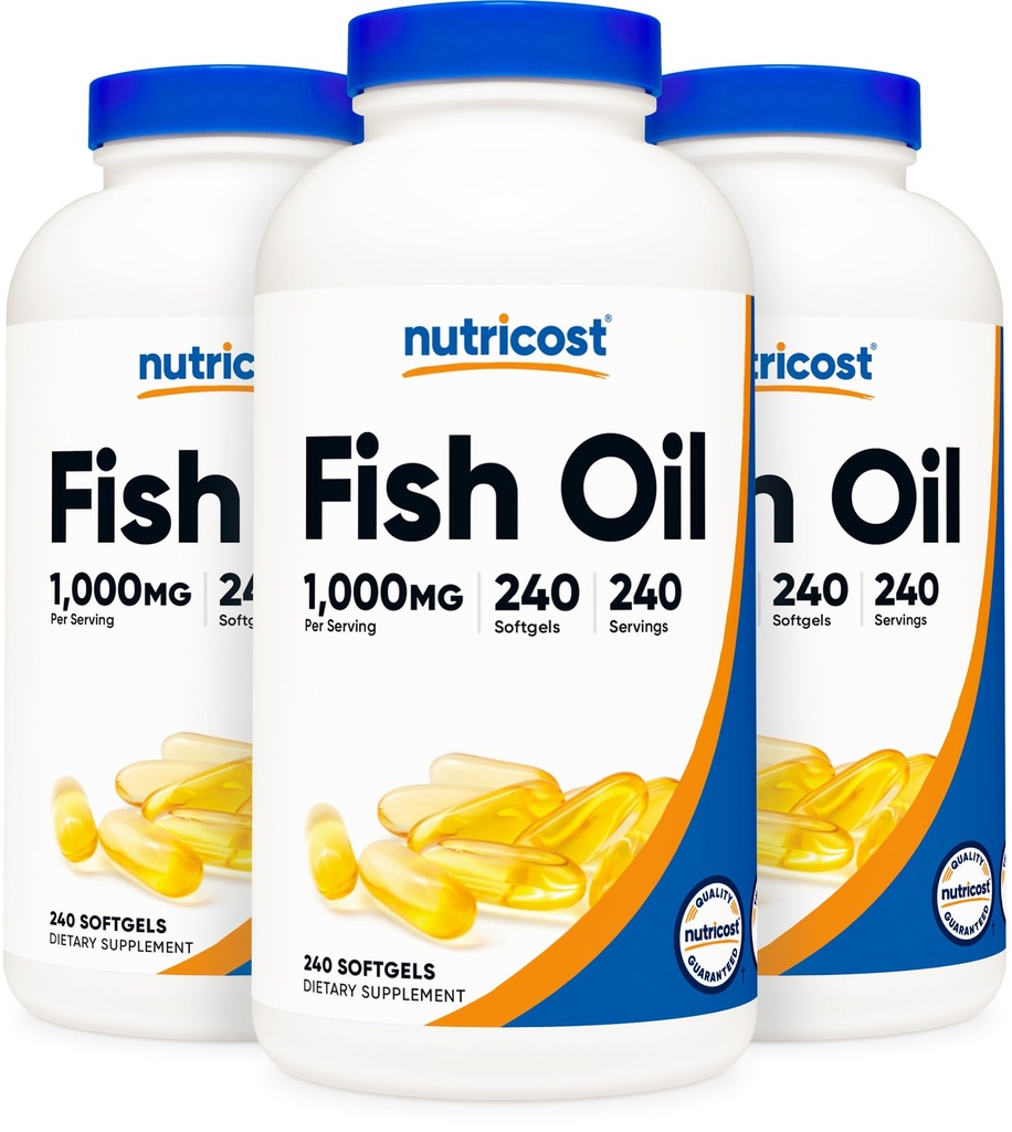 Nutricost Fish Oil 1000mg (560mg de Omega-3), 240 Softgels (3 botellas)