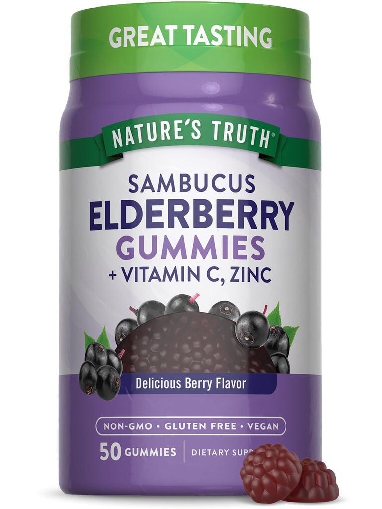 La verdad de la naturaleza Gummies de arándano negro ← 50 Gummies veganos ← Vitamina C y Zinc TEN Berry Flavor ANTE Vegan, Non-GMO, y Gluten Free Supplement