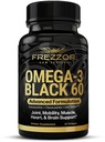 FREZZOR Omega 3 Negro para el cuidado conjunto & Comfort - Nueva Zelanda Green Lipped Mussel Oil Capsules; 53x Potency Superior con UAF1000+ Super Antioxidante, No Fishy Aftertaste, 1-Pack, 60 Softgels