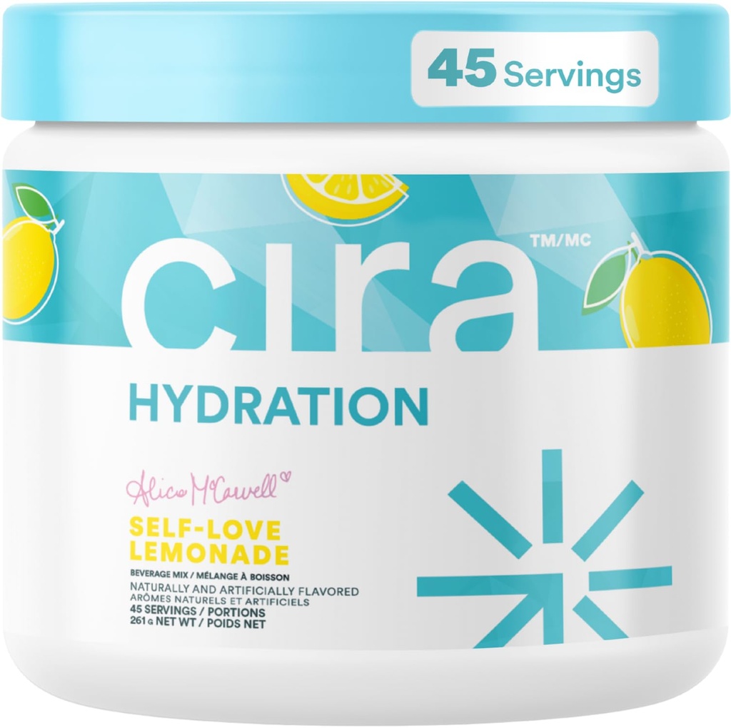 Cira Hydration Powder x Alicia McCarvell Electrolyte Drink Mix with Himalayan Salt for Dehydration Relief and Recovery - Self Love Lemonade, 45 Servings