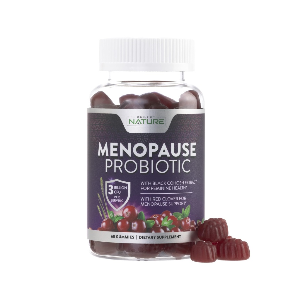 Suplementos de menopausia para mujeres - Menopause Probiotic Gummy - Women’s Menopause Relief for Hot Flashes, Night Sweats & Mood Swings with Black Cohosh & Cranberry - Non-GMO, Vegan - 60 Gummies