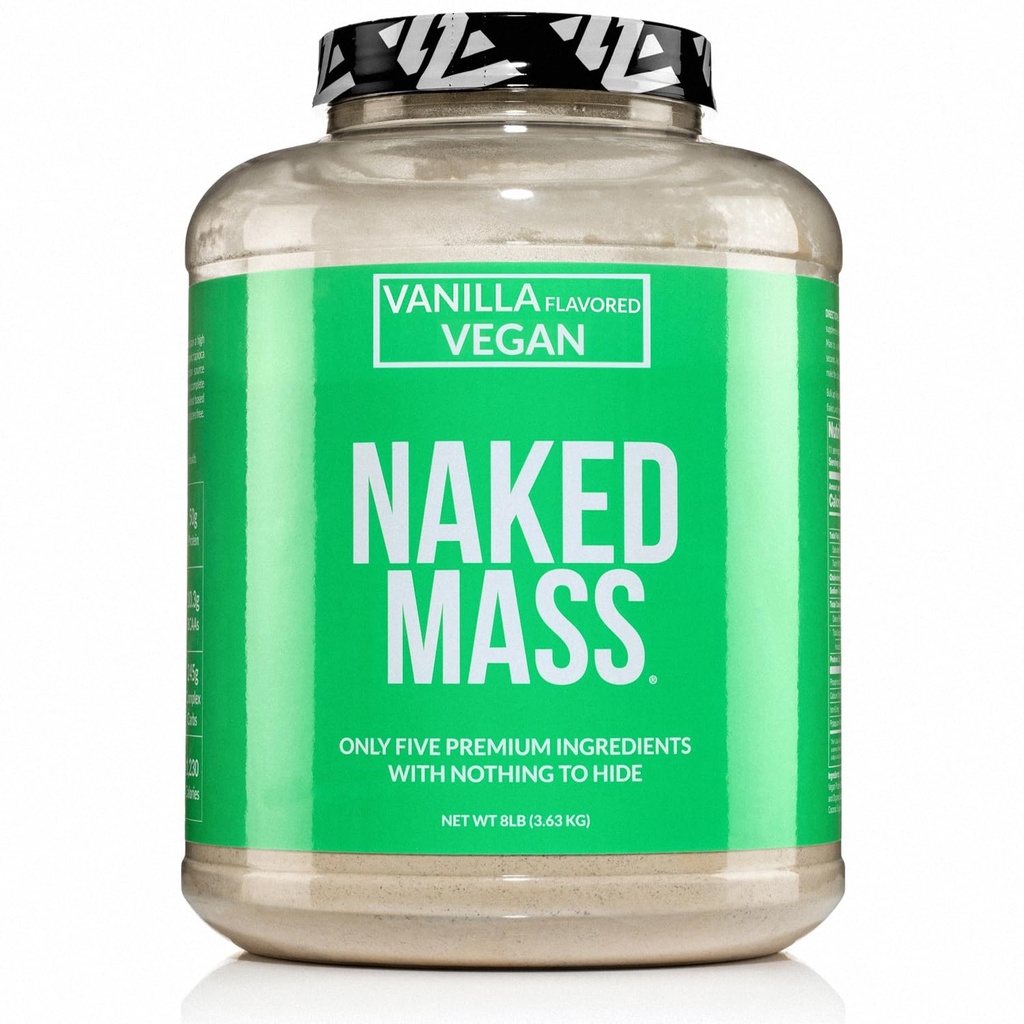 NAKED Vegan Mass - Vanilla Vegan Weight Gainer - 1.230 Calories, Non-GMO, Soy &amp; Gluten Free, No Artificial Ingredients - 8LB Bulk - 11 Servings