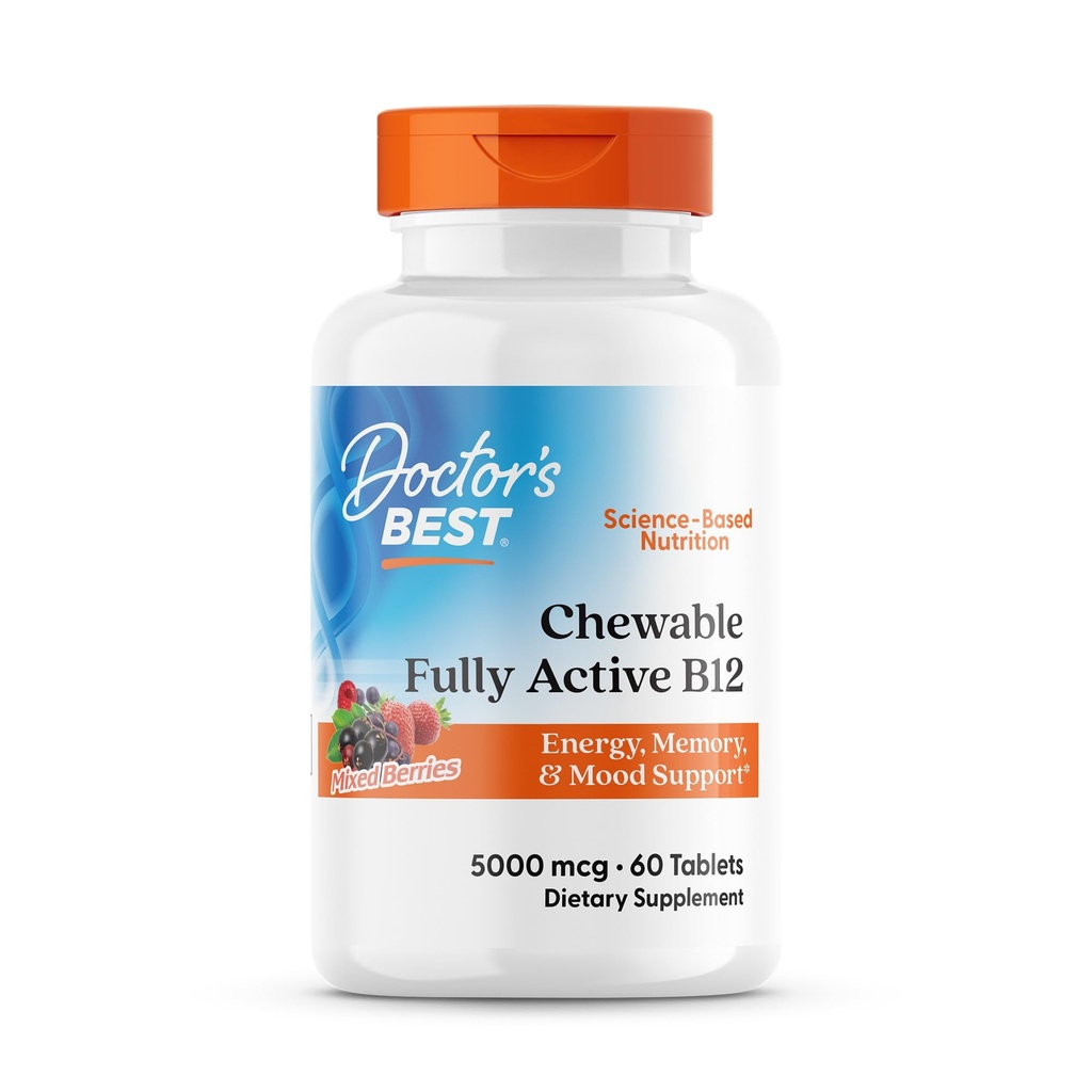 Mejor Chewable Fully Active Methyl B12, Methylcobalamin, Energy, Memory, " Mood Support, Non-GMO, Gluten Free, Soy Free, Vegan 60 Tablets