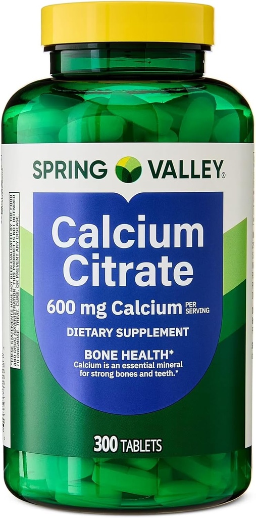 Spring Valley Calcium Citrate Tablets Suplemento dietético, 600 mg, 300 Cuenta. - Nuevo look