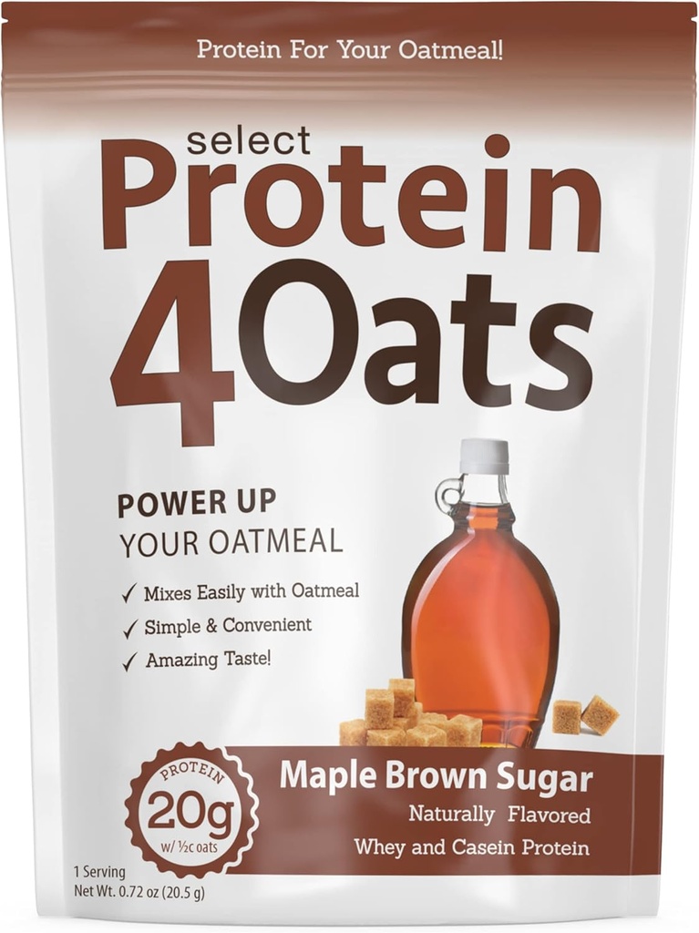 PEScience Protein4Oats, Powder to Make Amazing Tasting Protein Oatmeal, con Whey y Casein, Gluten Free, Maple Brown Sugar, 12 Servings