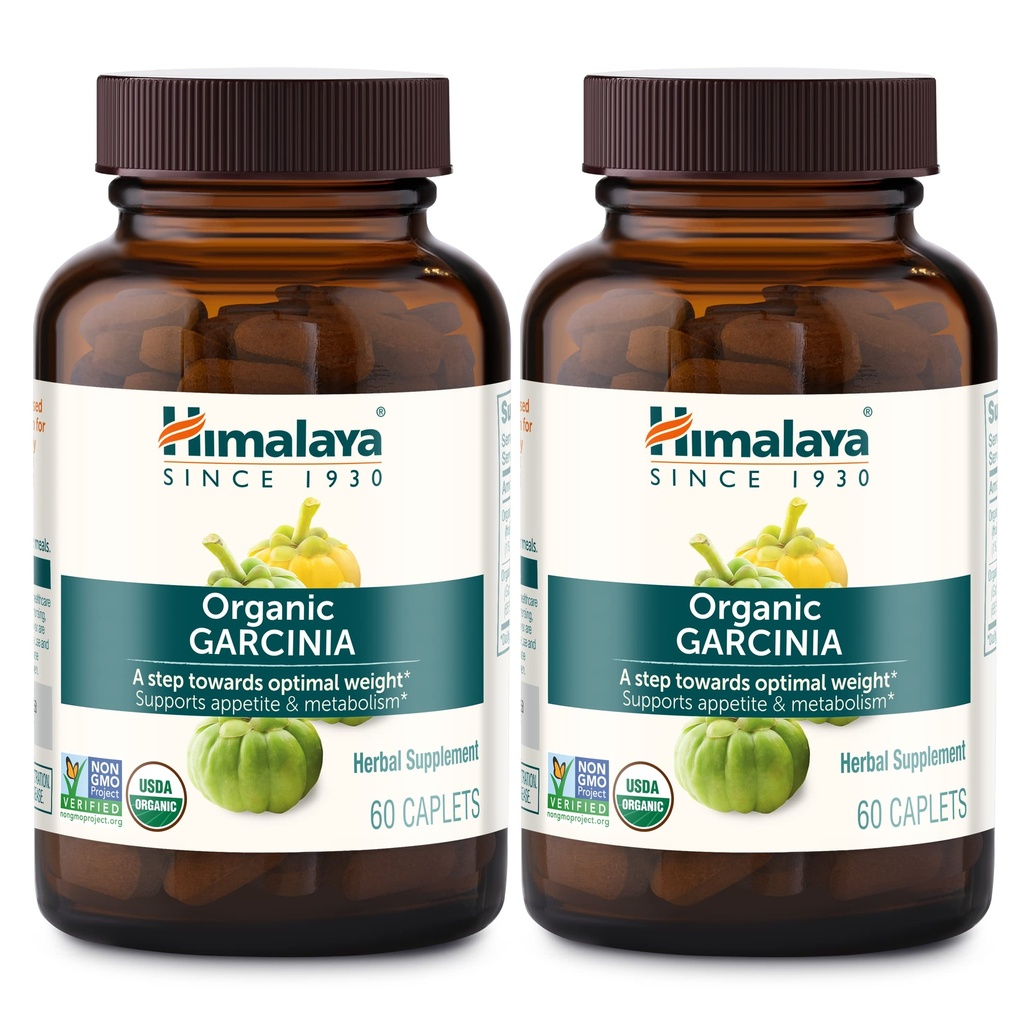 Himalaya Orgánica Garcinia Cambogia Suplemento Herbal, Appetite Support, Lipid Metabolism, Weight Support, USDA Organic, Non-GMO, Vegan, 600 mg, 60 Plant-Based Caplets, 2 Pack