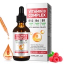 Vitamina B Complejo Líquido, Vitamina Vegan B12 gotas Silencio B12 Methylcobalamin Silencio B1 Thiamine ANTE B6 Pyridoxine ANTE Folic ANTE Niacin - B Complejo gotas líquidas, Apoyo Energía, Cerebro &amp; Corazón, 40 Servimientos
