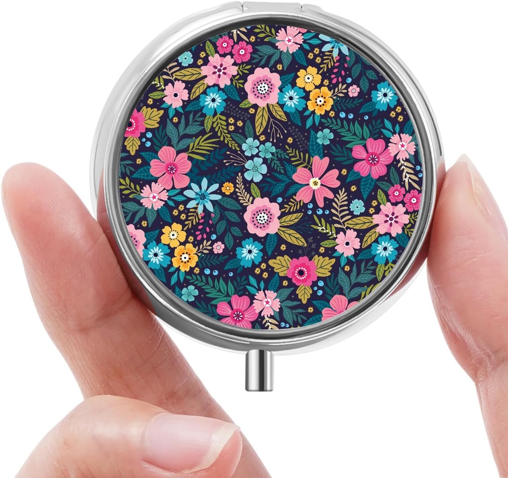 Mini Caja de Píldora, Caja de Píldora Pequeña, Caja de Píldora Portátil, Cute Pill Organizer for Vitamins, Medications, Fish Oil and Supplements (Floral)
