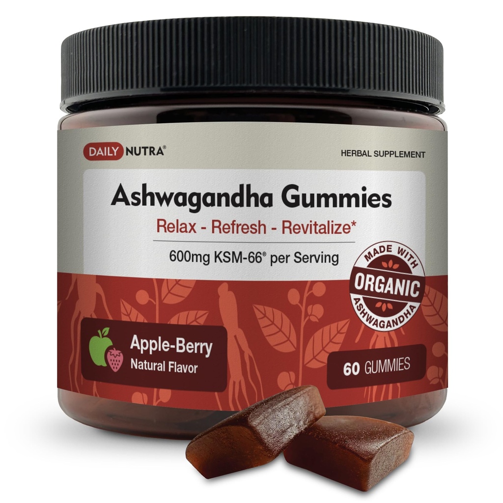 KSM-66 Ashwagandha Gummies - 600mg Orgánica Root Extract per Serving - Delicious Natural Apple-Berry Flavor ← Apoya Relajación, Focus, " Energía (60 Gummies)
