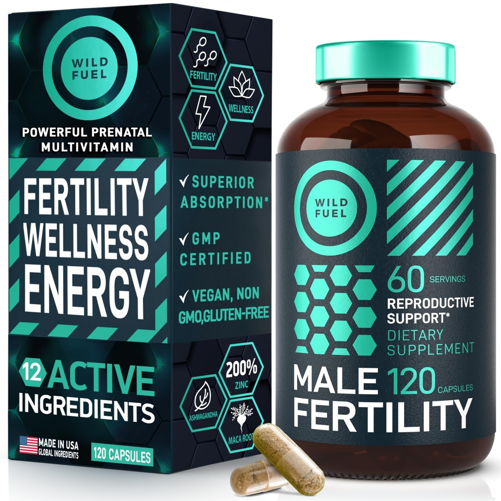 Suplementos de fertilidad para hombres Vitamina Prenatal - Maca Root, Ashwagandha, Zinc, Plus Naturals - Concepción para él Hombre Fertilidad Vitaminas y Fertilidad Hombre Suplementos - 120 Caps para 2 Meses