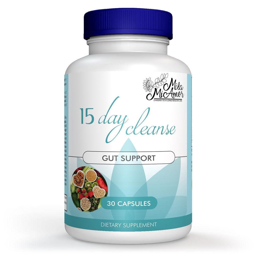 Mila Miamor 15 Day Cleanse - Gut and Colon Support - Advanced Gut Cleanse Detox for Women &amp; Men with Senna, Cascara Sagrada &amp; Psyllium Husk - Non-GMO - Made in USA - 30 Capsules
