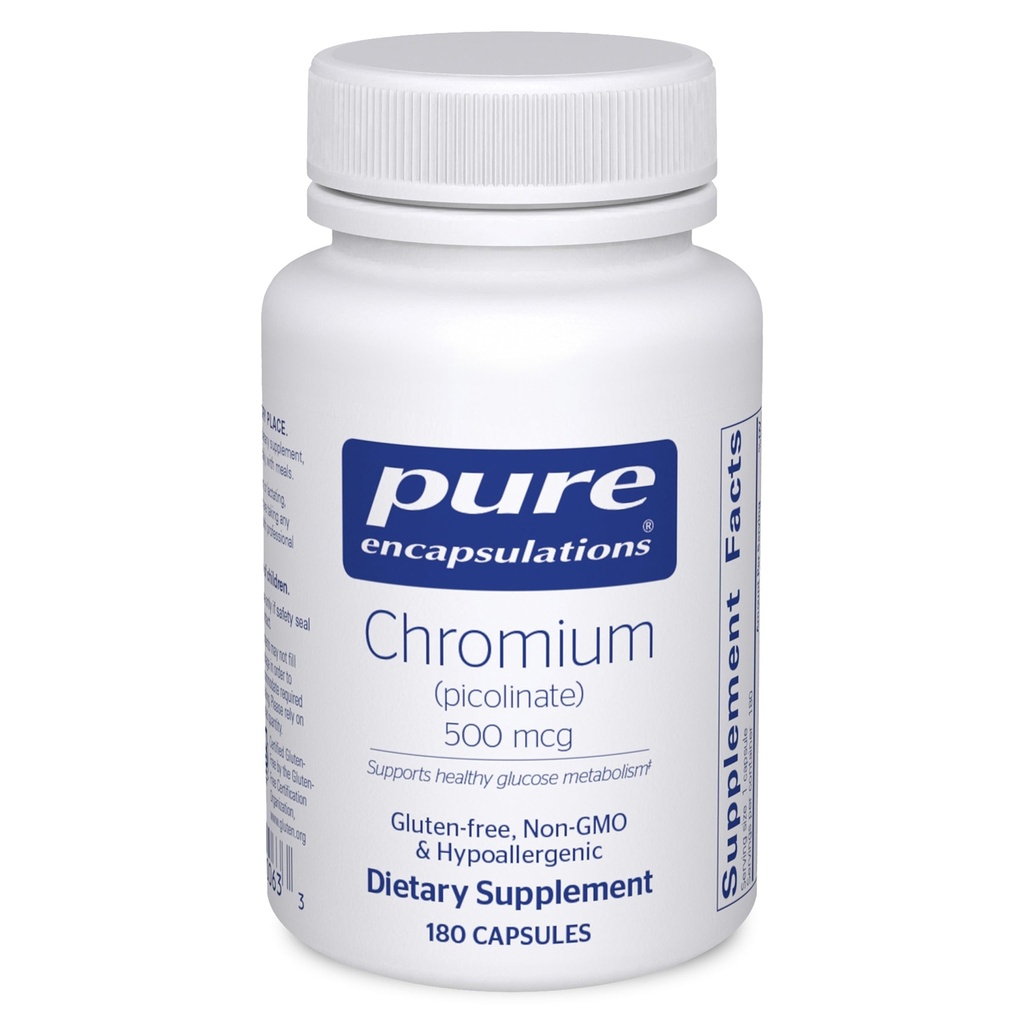 Pure Encapsulations Chromium (Picolinate) 500 mcg - for Lipid & Carbohydrate Metabolism* - Suplemento Mineral - Absorción Superior Chromium Supplement - Vegan & Gluten Free - 180 Capsules