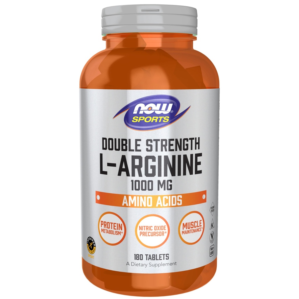 Ahora Foods Sports Nutrition, L-Arginine Double Strength 1000mg, Nitric Oxide Precursor, Amino Acids, 180 Tablets