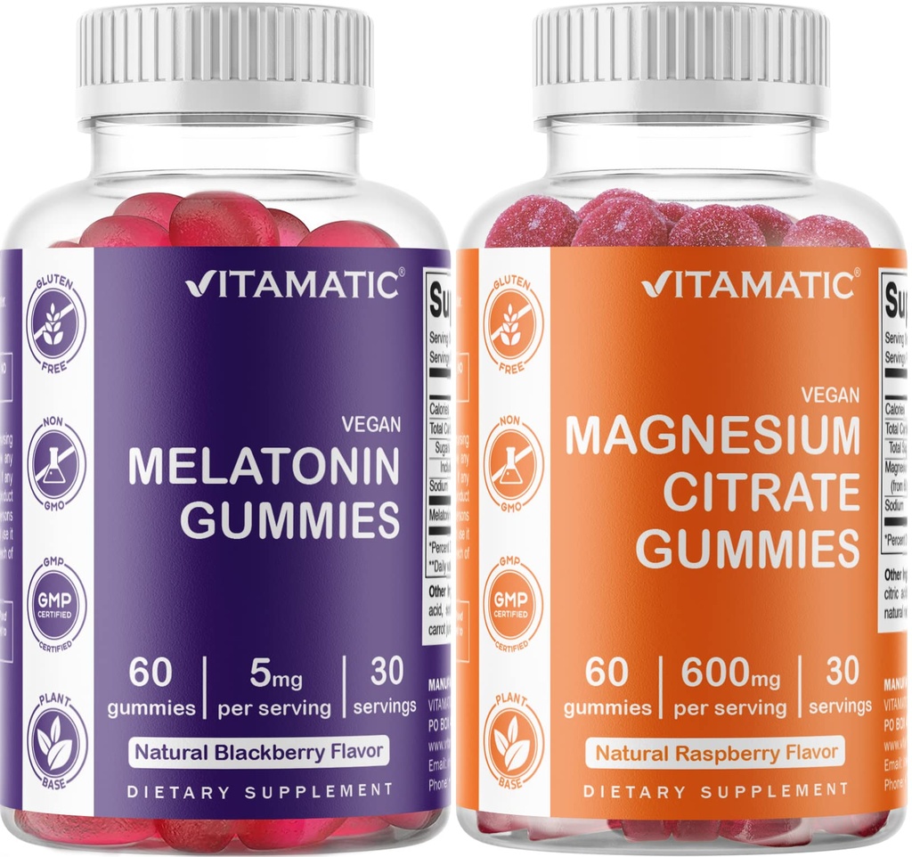 Vitamatic Magnesium Gummies &amp; Melatonin Gummies Combo - 60 Cuenta cada uno