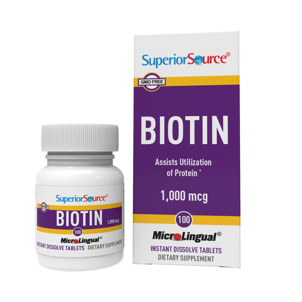 Fuente superior Biotina 1000 mcg. Bajo el Tongue Quick Dissolve MicroLingual Tablets, 100 Conde, soporta el cabello saludable, la piel y el crecimiento del suelo, ayuda a apoyar el metabolismo energético, no GMO