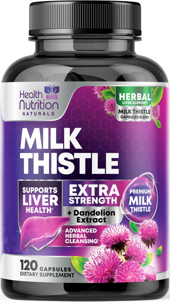 Leche Thistle Suplemento - Advanced Liver Cleanse Detox &amp; Repair with Dandelion Root Extract - Natural Milk Thistle Silymarin Marianum Extract Liver Health Support, Non-GMO, Bottled USA - 120 Capsules
