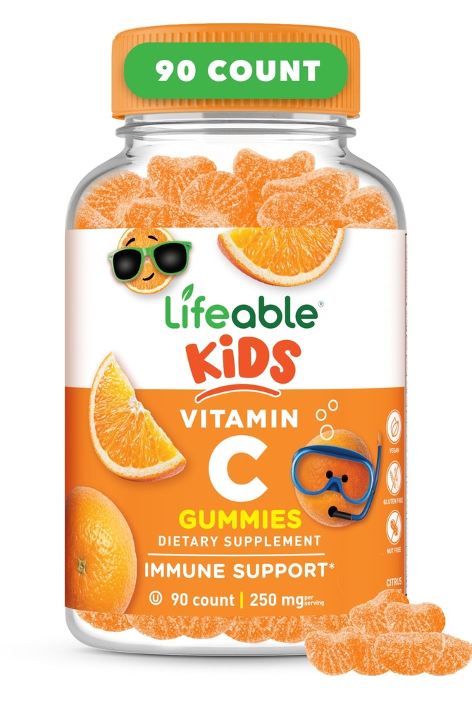 Niños Lifeable Vitamina C Gummies ← 250mg ← Gran Tasting VIT C ← Vegan GMO-Free Vitamina C Chewable Silencio para Immune Support ← 90 Gummies