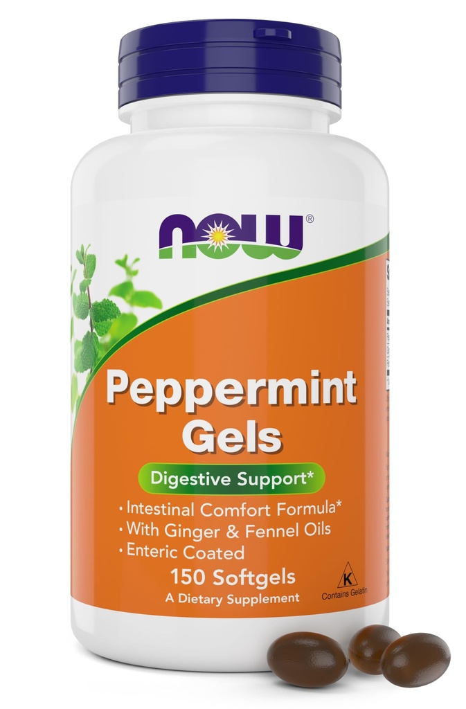 Ahora Peppermint Gels with Ginger Oil and Fennel Oil, 150 Softgels, Enteric Coated