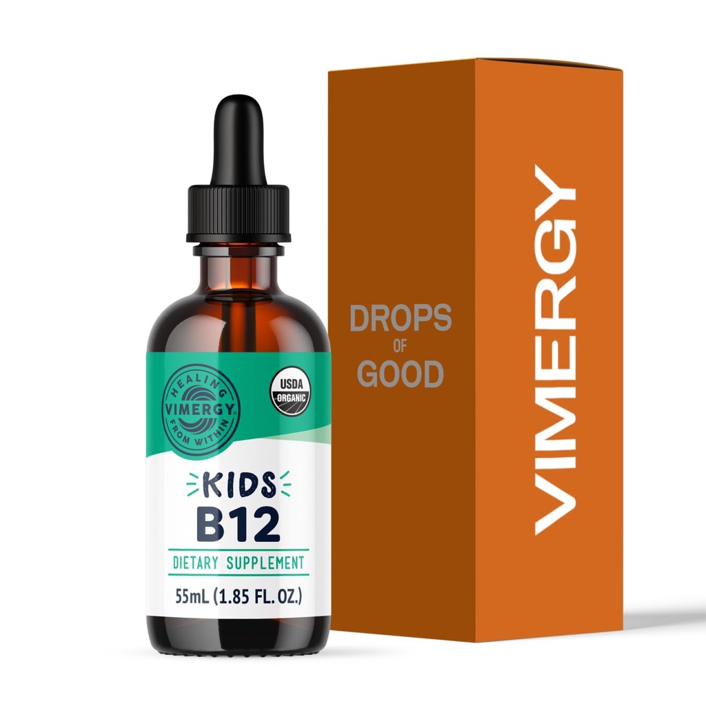 Vimergy Kids Organic Liquid B12 – Promueve el desarrollo físico y la función cognitiva* – Fast-Absorbing Immune Support* – USDA Organic, Vegan, Non-GMO – 55 mL