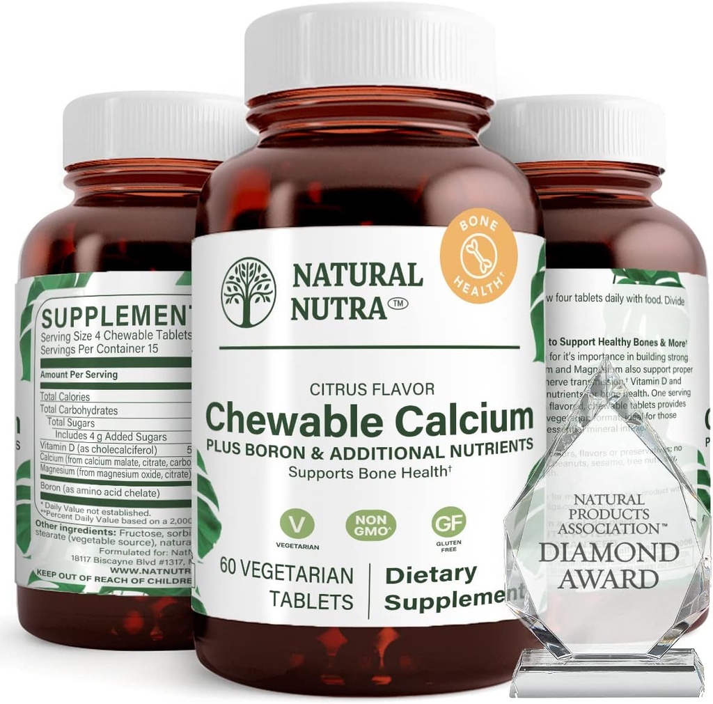 Suplemento de calcio natural nutra para la fuerza ósea, promueve la salud muscular, ayuda a mejorar la salud de los dientes, apoyar la salud nerviosa y la salud cardiovascular, mejorar la fuerza ósea, 60 tabletas
