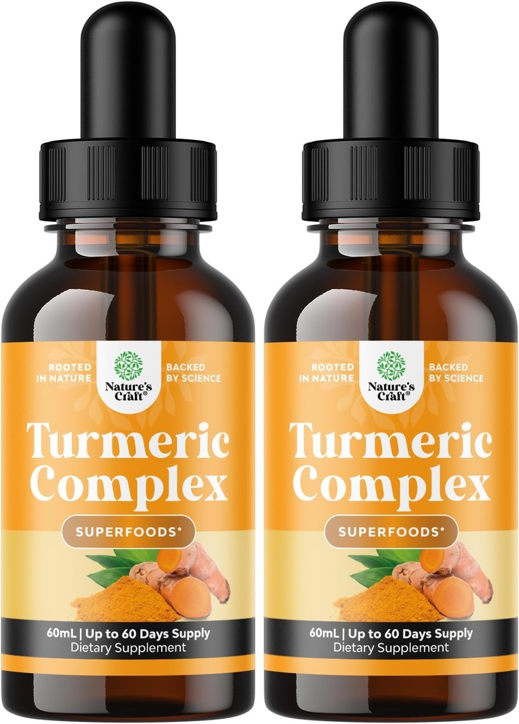 Tormárica orgánica gotas líquidos para adultos - Curcumina líquida de Turmárico con canela de cobre negro y jengibre para articulaciones Digestión Inmunidad &amp; Suplemento más orgánico Concentrado (2oz) (2)
