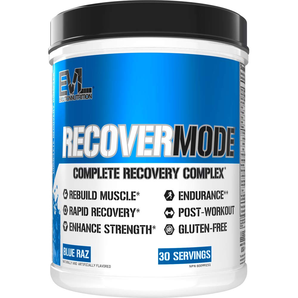Evlution Nutrition Recover Mode- Complete Post Workout with BCAAs, Immunity Support, Vitamin C, D &amp; E, Electrolytes, Hydration, Creatine, Glutamine, Beta-Alanine, L-Carnitine, 30 Serve, Blue Raz