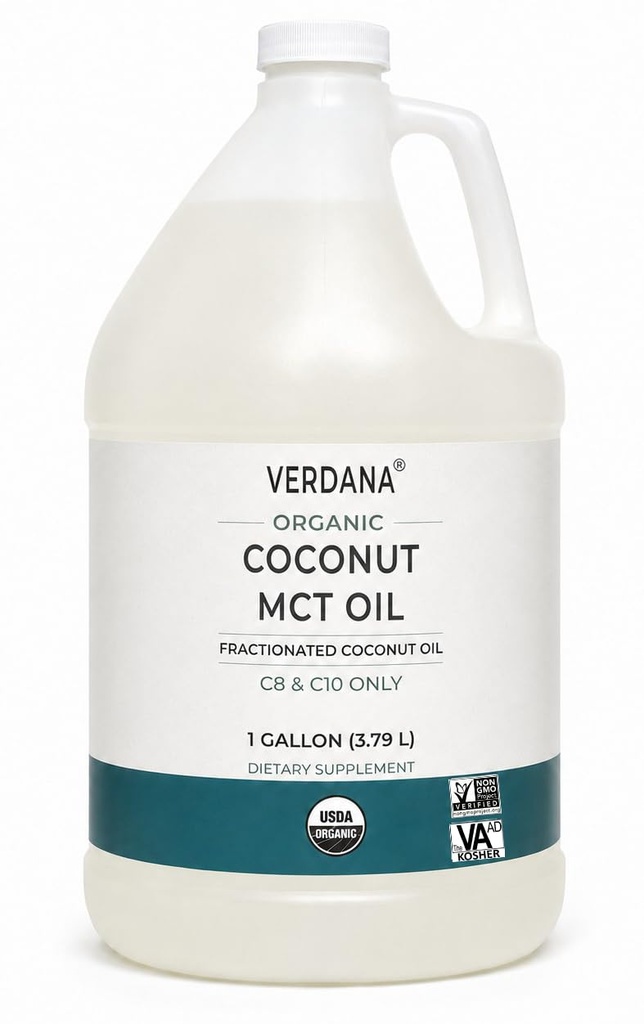 Verdana USDA Certified Organic Coconut MCT Oil –Fractionated Coconut Oil – No Palm Kernel Usado – Kosher, Food Grade, Non-GMO – Grande para las dietas Keto y Paleo – 1Gallon