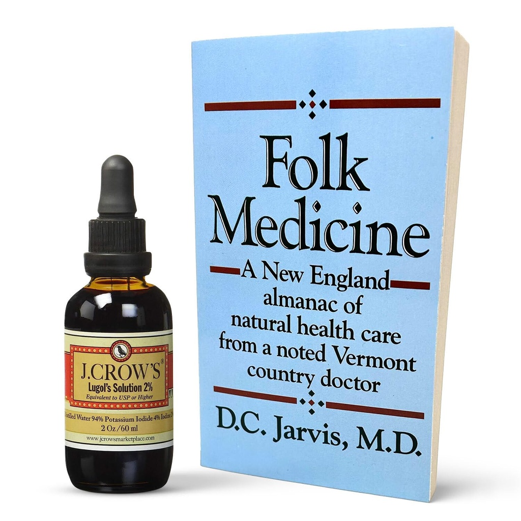 J.CROW'S® Lugol's 2% Iodine Solution " Food Medicine' Book Bundle: Essential Iodine Formulation Since 1829 Pair with a New England Almanac of Natural Health Care Knowledge