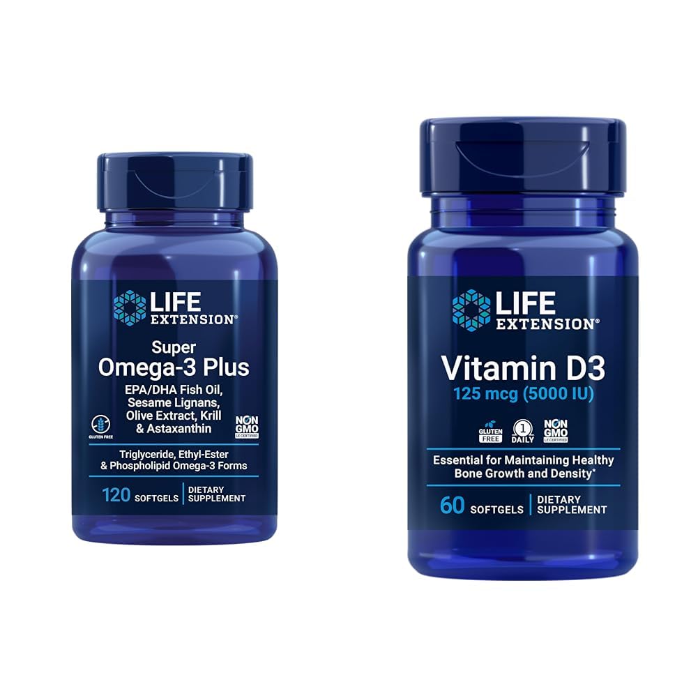 Super Omega-3 Plus EPA/DHA Fish Oil, Sesame Lignans &amp; Vitamina D3 125 mcg (5000 IU), Bone Health, Brain Performance