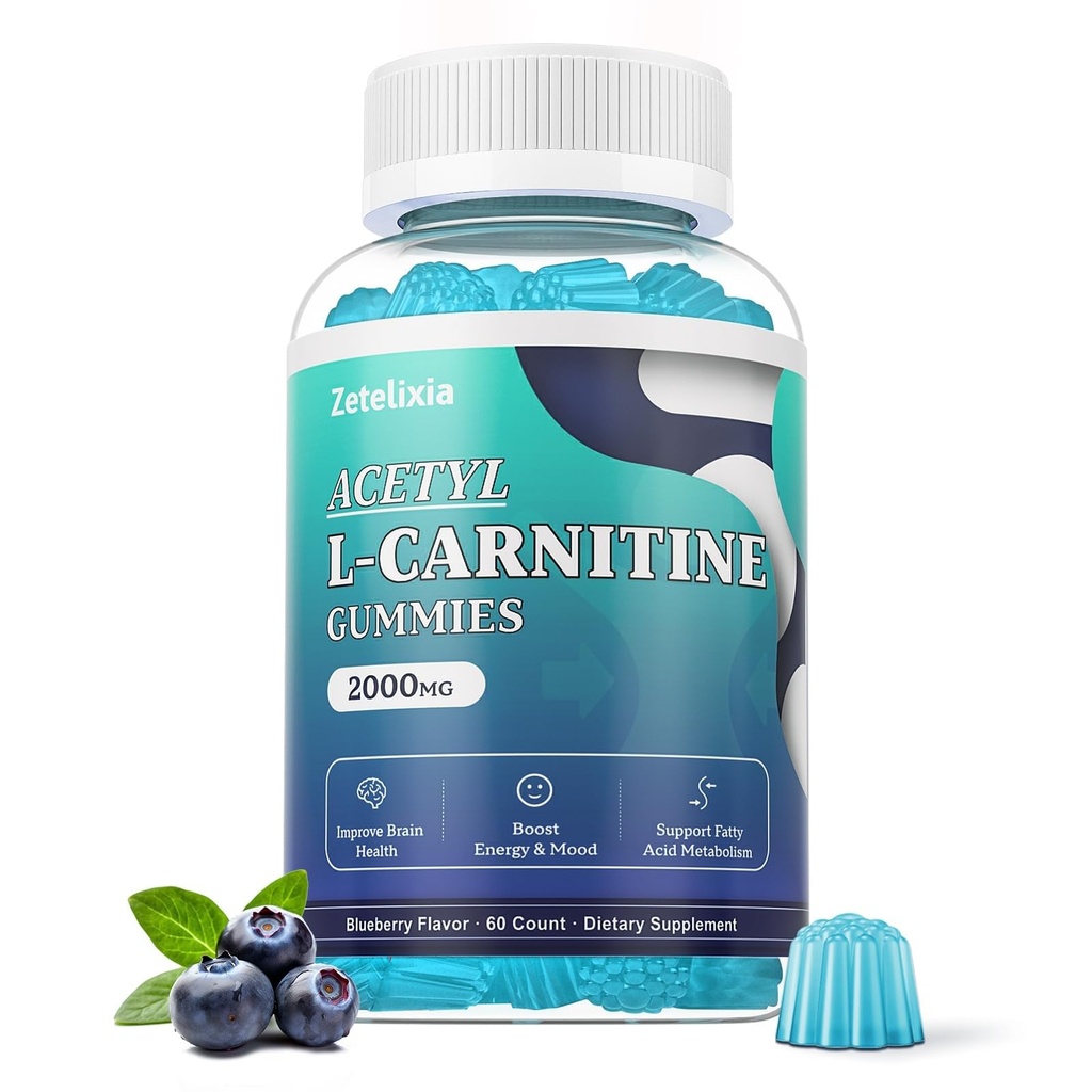 Sugar Free Acetyl L-Carnitine Gummies, L-Carnitine Supplement for Women &amp; Men, with Vitamin C &amp; B12, ALCAR for Energy, Brain & Heart Health Support, Vegan, Non-GMO, 60 Count