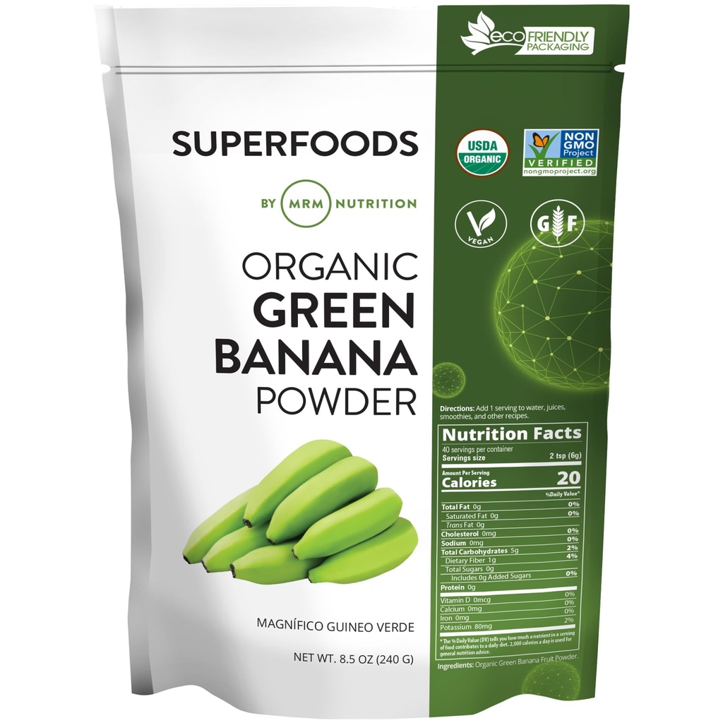 MRM Nutrición ecológica verde plátano Polvo Silenciosos Superalimentos  High-Fiber ← Flour Alternativa Anterior Fiber prebiótico ← 40 Servimientos