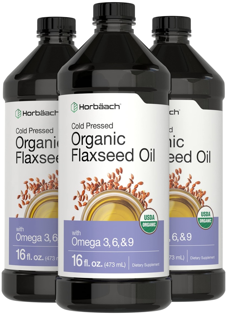 Horbäach Orgánica de Flaxseed Óleo Silencioso 3 Pack ← 16 fl oz Cada Silencio Frío Presionado Silencio con Omega 3, 6, 9