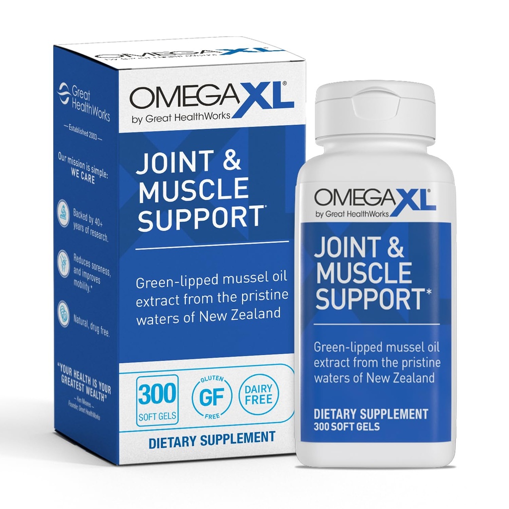 Suplemento de soporte conjunto OmegaXL - Apoyo al músculo natural, aceite de mejillón verde, píldoras de gel suave, libres de drogas, 300 conteo