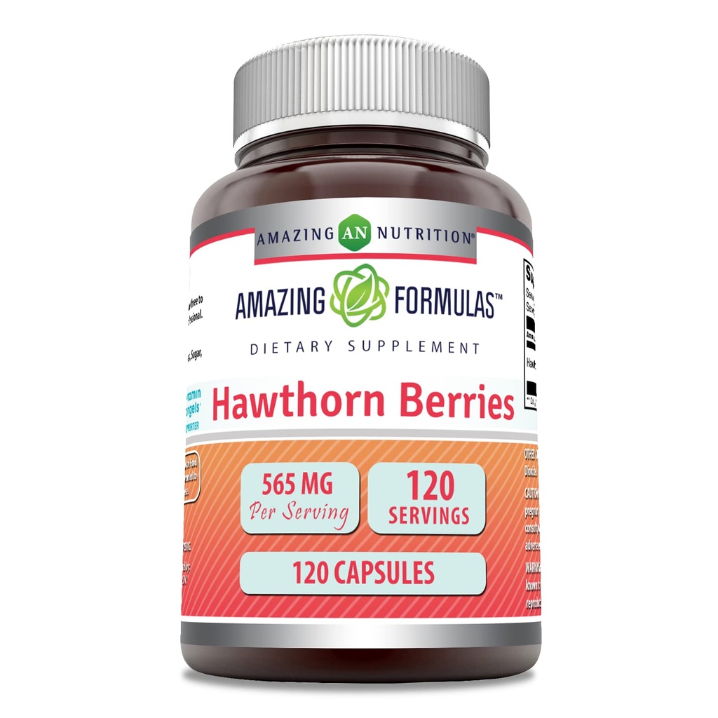 Amazing Fórmulas Hawthorn Berries Suplemento Silencio 565 Mg Por Serving Silencio 120 Capsules Silencio No-GMO Silencio Gluten Libre Silencio Made in USA