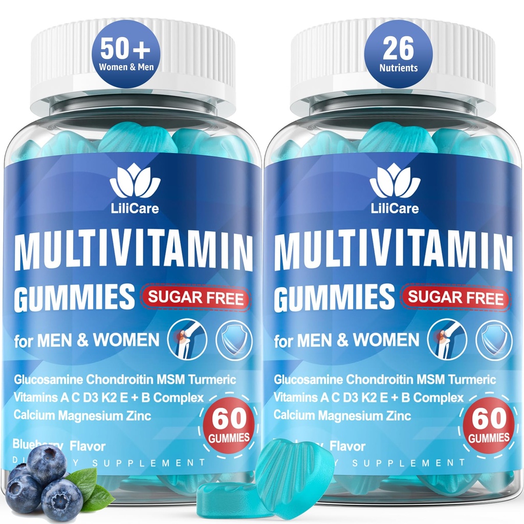 Multivitamina metilada para hombres/mujer Gummies, Hombres/Mujeres Multivitamina 50 Plus, con Glucosamina Condroitina MSM Echinacea Azúcar Multi Vitaminas B D3 K2 A C E para adultos mayores, 120 Cts