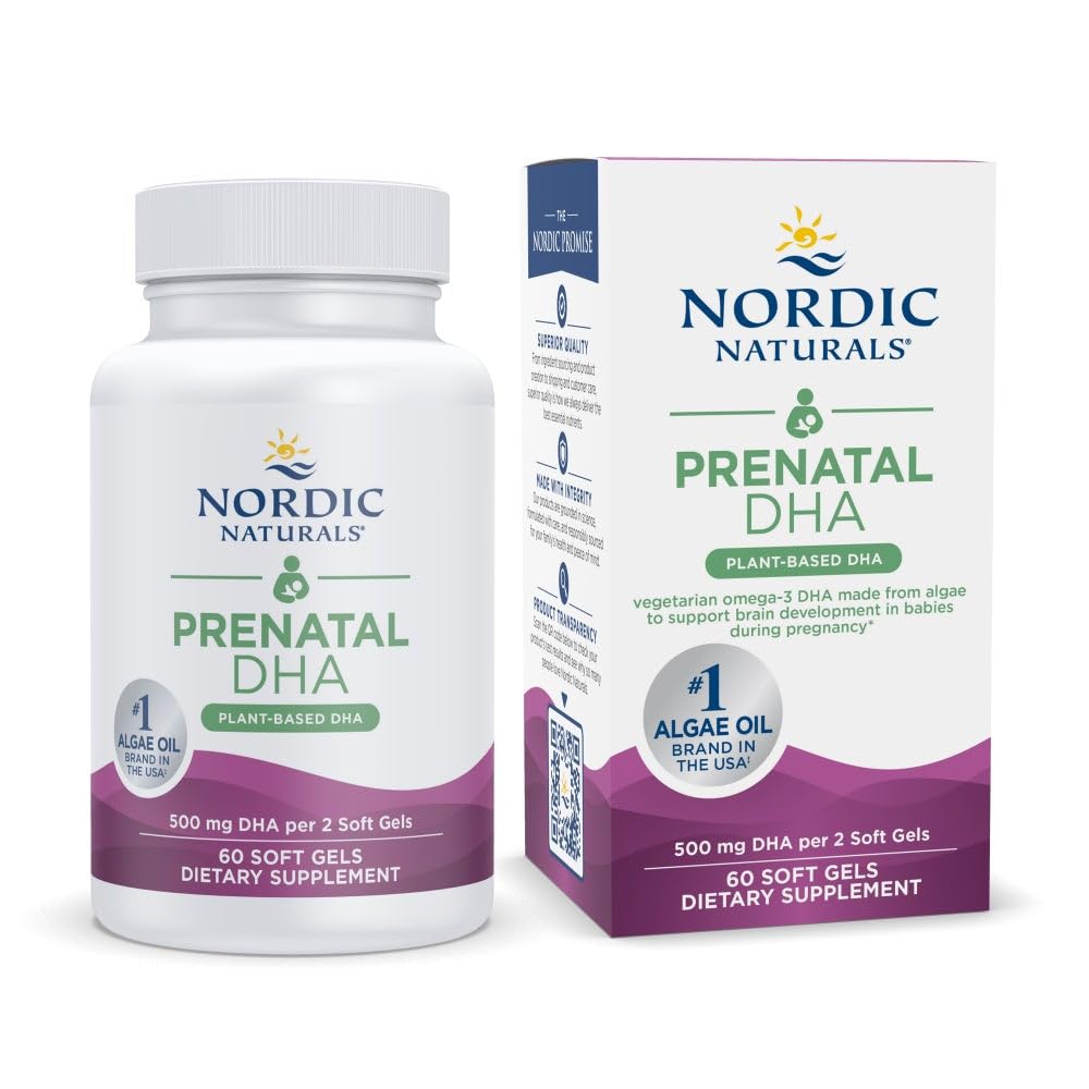 Nordic Naturals Vegan Prenatal DHA, Unflavored - 60 Gels blandos - 500 mg de base vegetal DHA - Apoya el desarrollo del cerebro en bebés y embarazo saludable - No GMO - 30 Servimientos