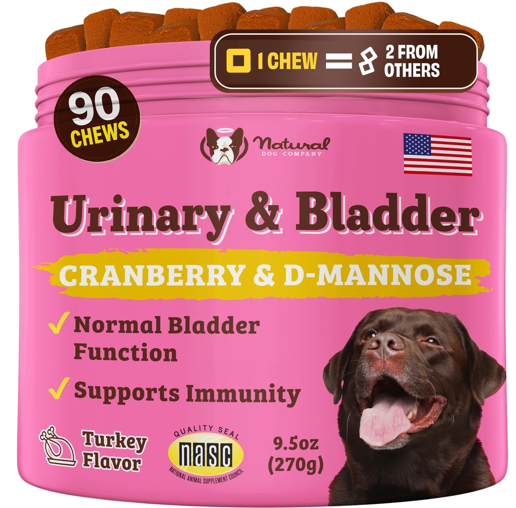 Natural Dog Company Urinary &amp; Bladder Supplement for Dogs – Cranberry & D-Mannose Soft Chews with Marshmallow Root & Astragalus – Supports Urinary Tract Health, Bladder Function & Normal Urine Flow