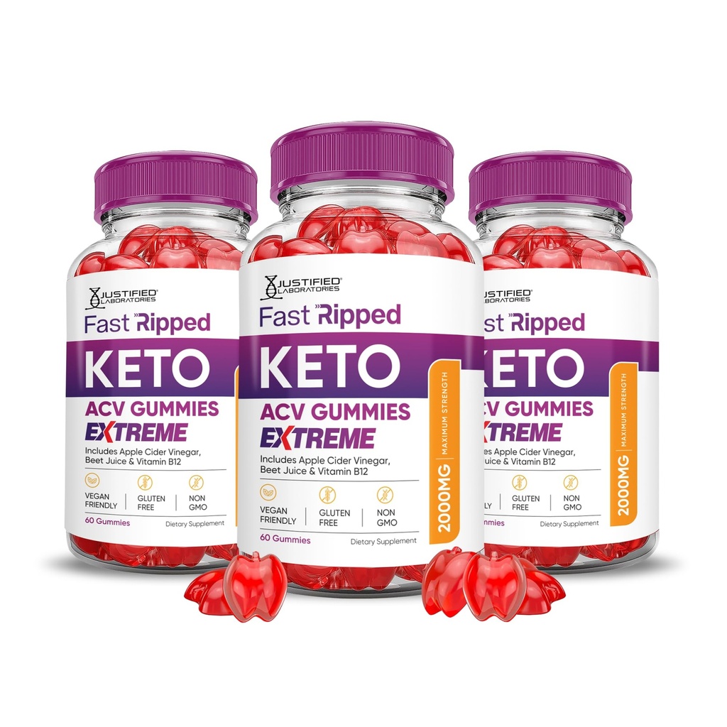Laboratorios Justificados (3 Pack Fast Ripped Keto ACV Gummies Extreme 2000MG Fast Ripped Keto Gummies Apple Sider Vinegar Formulado con Powder Pomegranate Beet Juice B12 Vegan Non GMO 180 Gummys