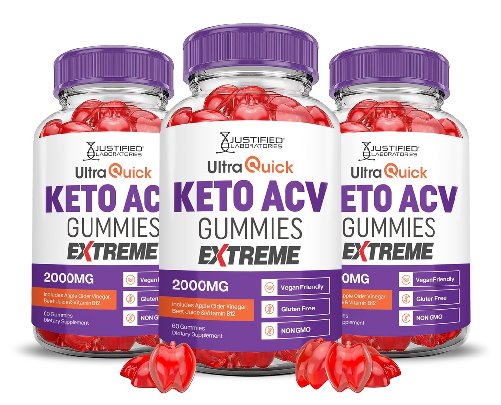 (3 Pack) Ultra Quick Keto ACV Gummies Extreme 2000MG Ultraquick Keto Gummies Apple Sider Vinegar Formulado con granate Beet Juice Powder B12 Vegan Non GMO 180 Gummys