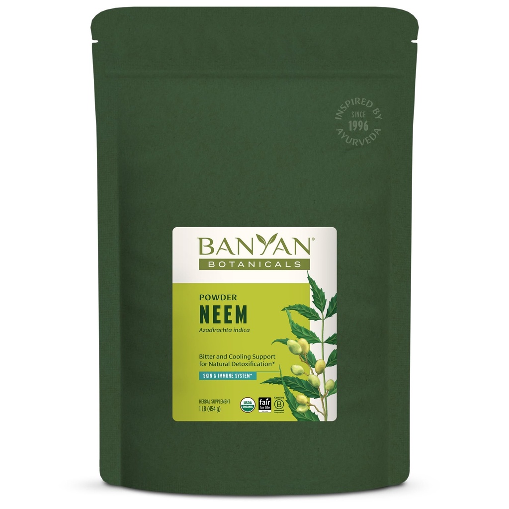 Banyan Botanicals Neem Powder – Suplemento Orgánica Neem Leaf (Azadirachta Indica) – para la salud de la piel, el apoyo inmunitario y la detoxificación natural* – 1 lb. – No GMO Sosteniblemente Fuente FFL Fair Trade