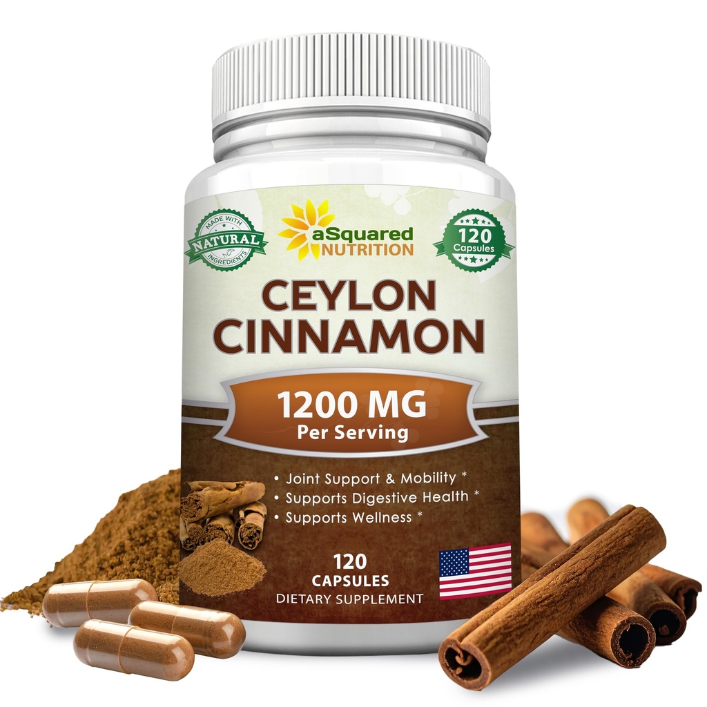 Natural Ceylon Cinnamon 1200mg - 120 cápsulas, True Cinnamon de Sri Lanka, Extract Supplement Pills Promotes Heart Health