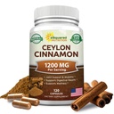 Natural Ceylon Cinnamon 1200mg - 120 cápsulas, True Cinnamon de Sri Lanka, Extract Supplement Pills Promotes Heart Health