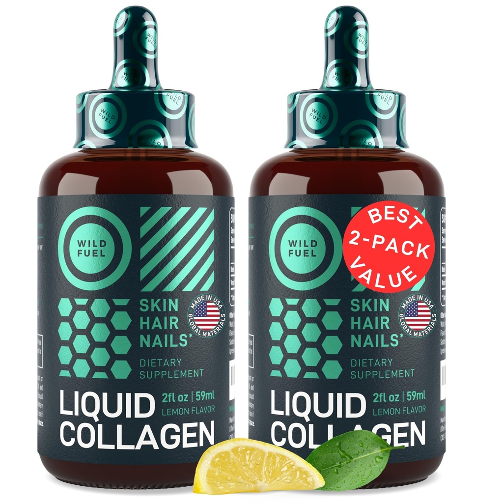 Líquido Collagen Peptides con gotas de biotina - 30,000mcg Collagen Líquido para Mujeres y Hombres más Biotina - Esquí juvenil, crecimiento del cabello, uñas fuertes - Vitaminas para la pérdida del cabello - Lemon Flavor - 2x2oz