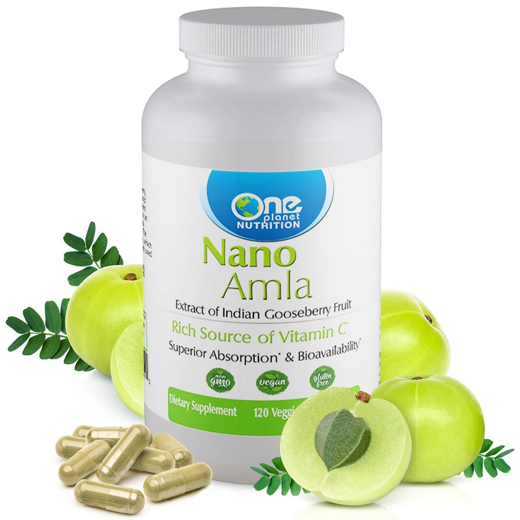 One Planet Nutrition Nano Amla 500 mg Veggie Capsules (120 Servings), Amla Fruit Extract, High in Vitamin C for Collagen Production &amp; Immune Support, Non-GMO, Vegan, Gluten-Free
